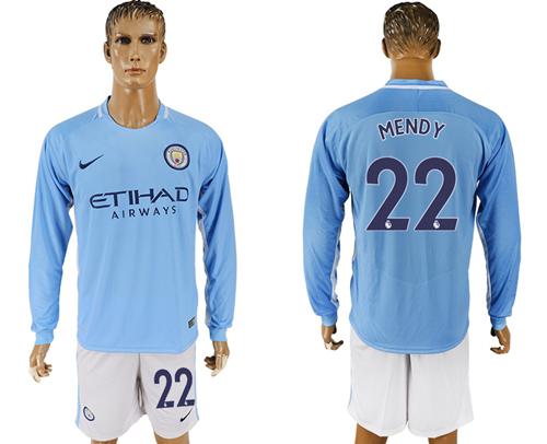 Manchester City #22 Mendy Home Long Sleeves Soccer Club Jersey